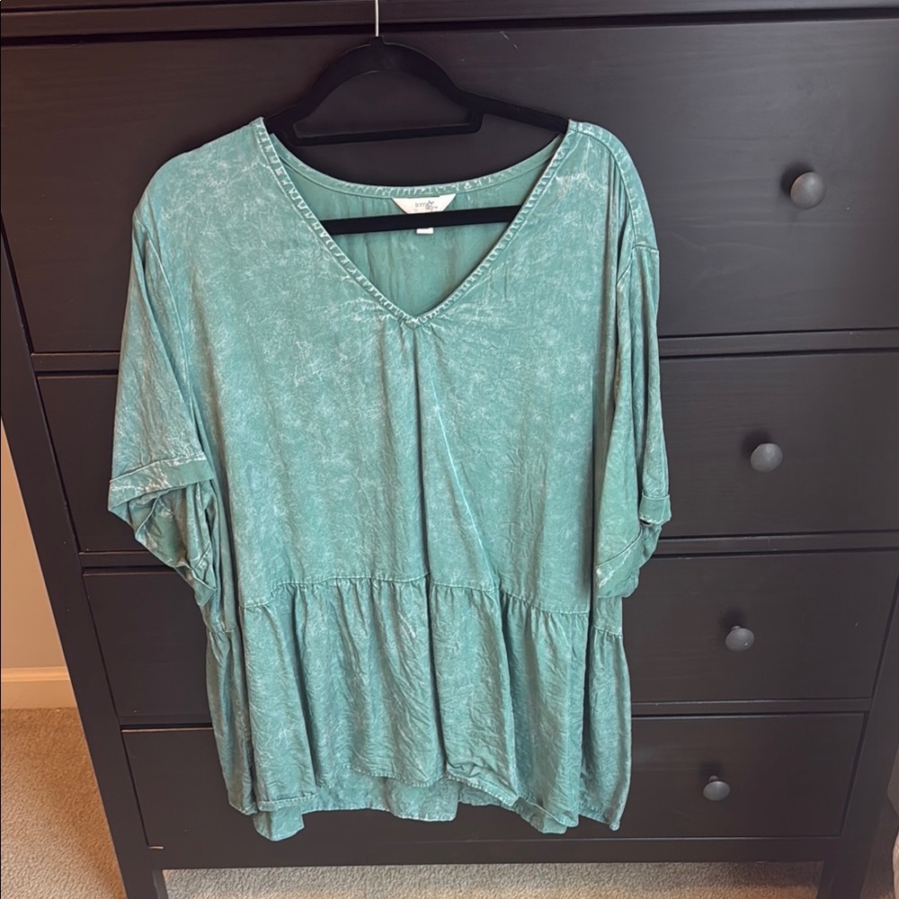 Terra & Sky Green Short Sleeve Peplum Blouse